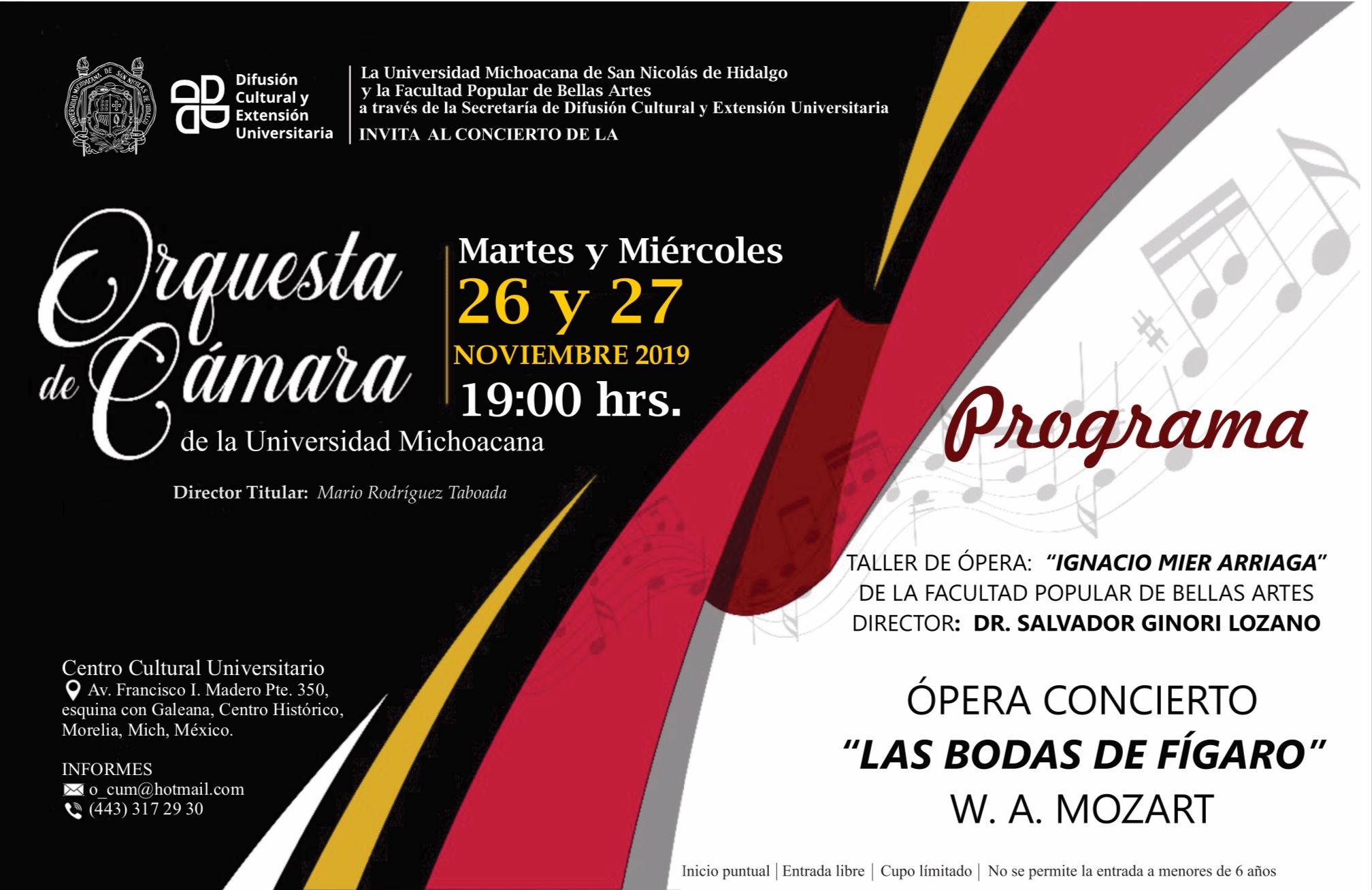  Esta noche, ópera concierto “Las Bodas de Fígaro” de W. A. Mozart