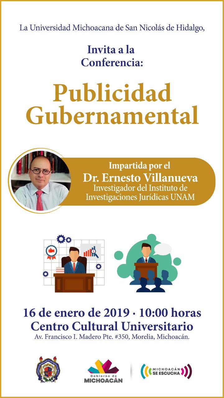  Ofrecerá Ernesto Villanueva, conferencia sobre “Publicidad Gubernamental”