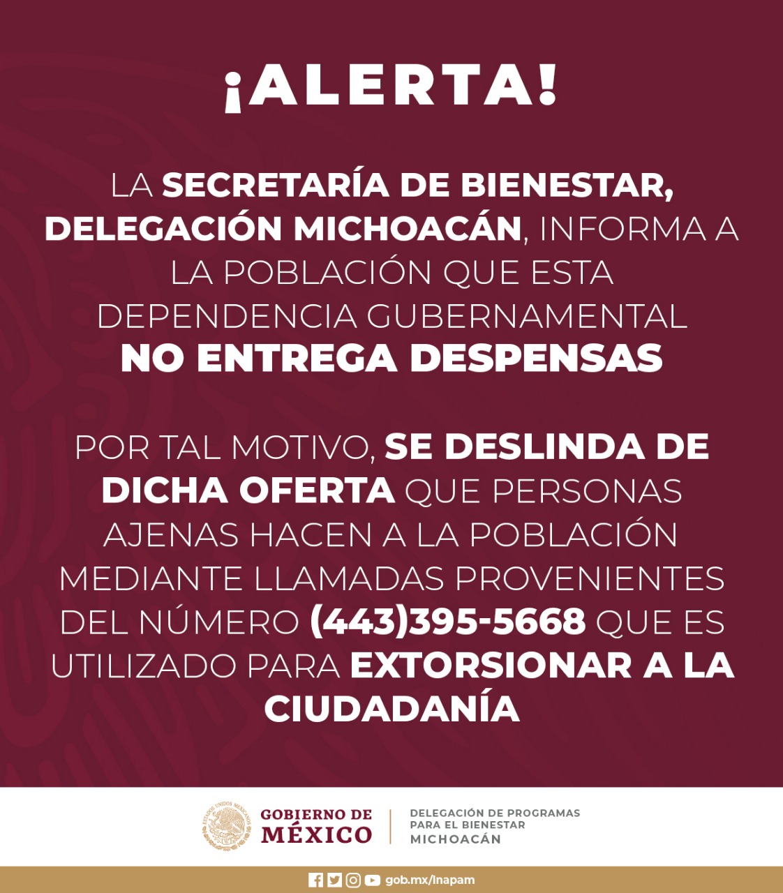 Alerta Bienestar Michoacán sobre llamadas de extorsión