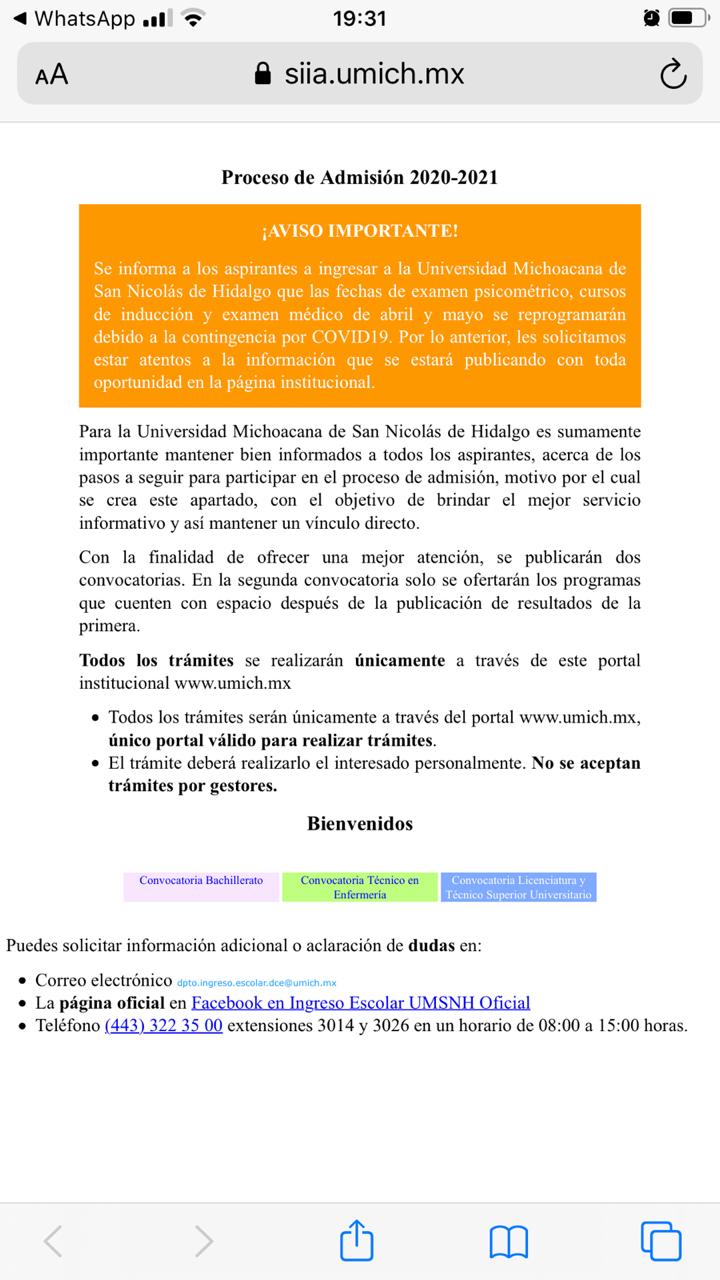  UMSNH REPROGRAMA TRÁMITES PARA ASPIRANTES DE NUEVO INGRESO