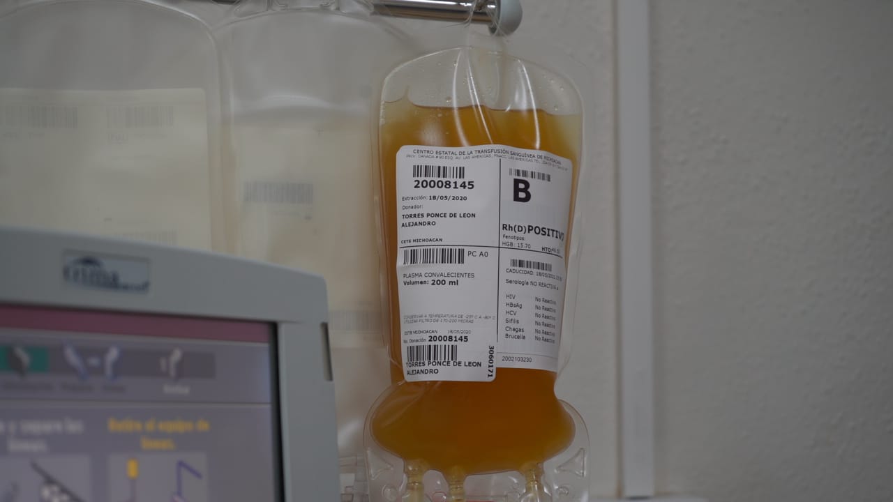  Registra Michoacán primer donación de plasma de paciente recuperado de COVID-19