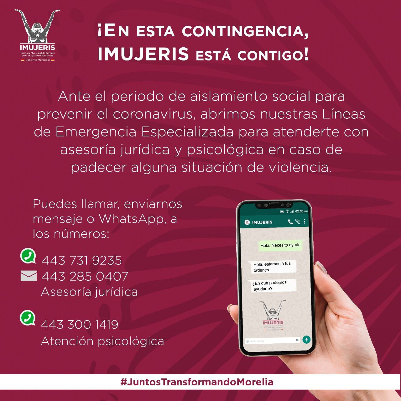  Mantiene IMUJERIS líneas de emergencias especializadas para morelianas