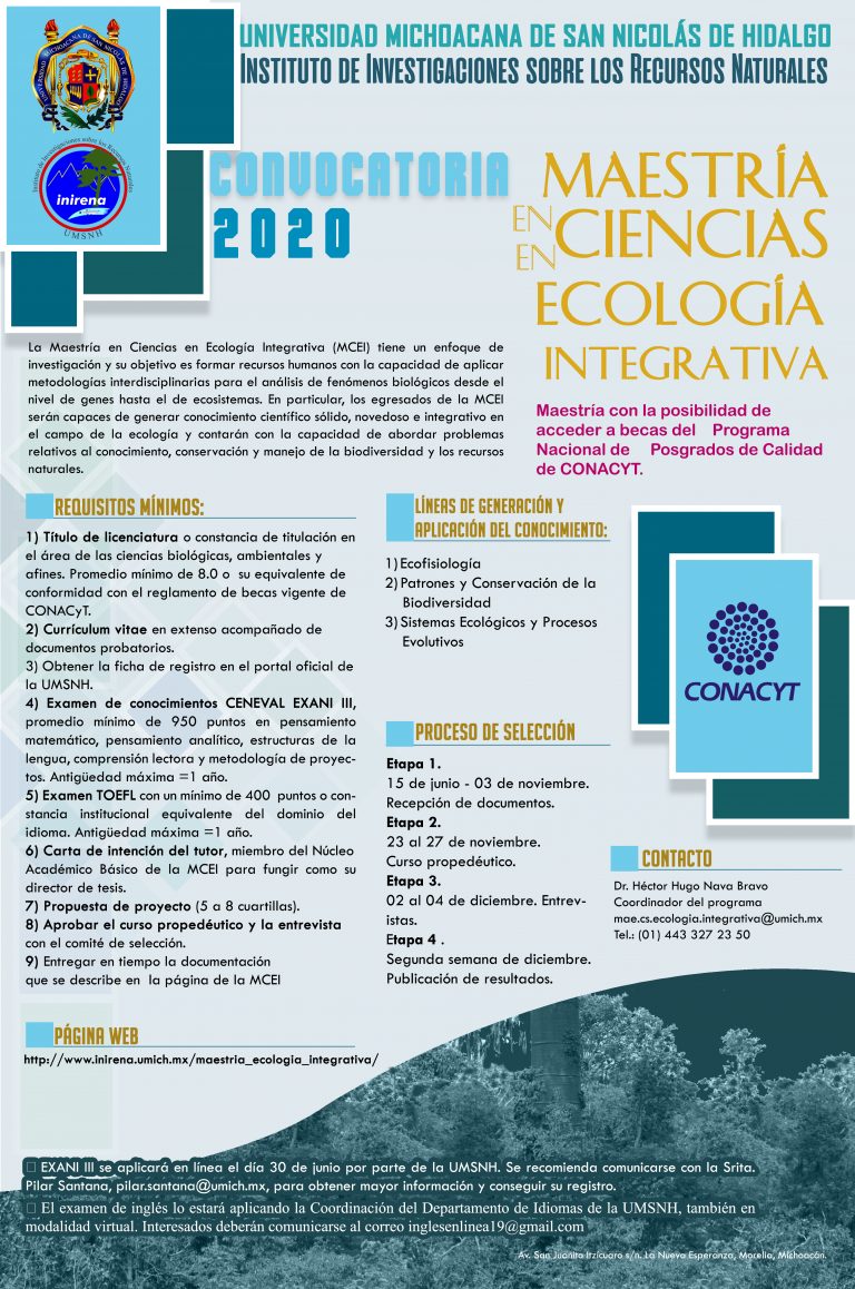  Inirena: lista convocatoria a la Maestría en Ciencias en Ecología Integrativa (MCEI)