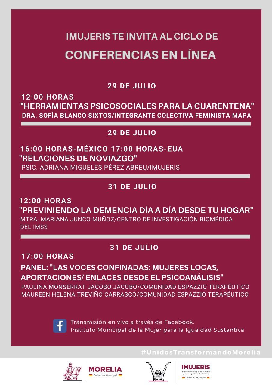 Promueve IMUJERIS actividades en línea para el Bienestar físico y emocional de las morelianas