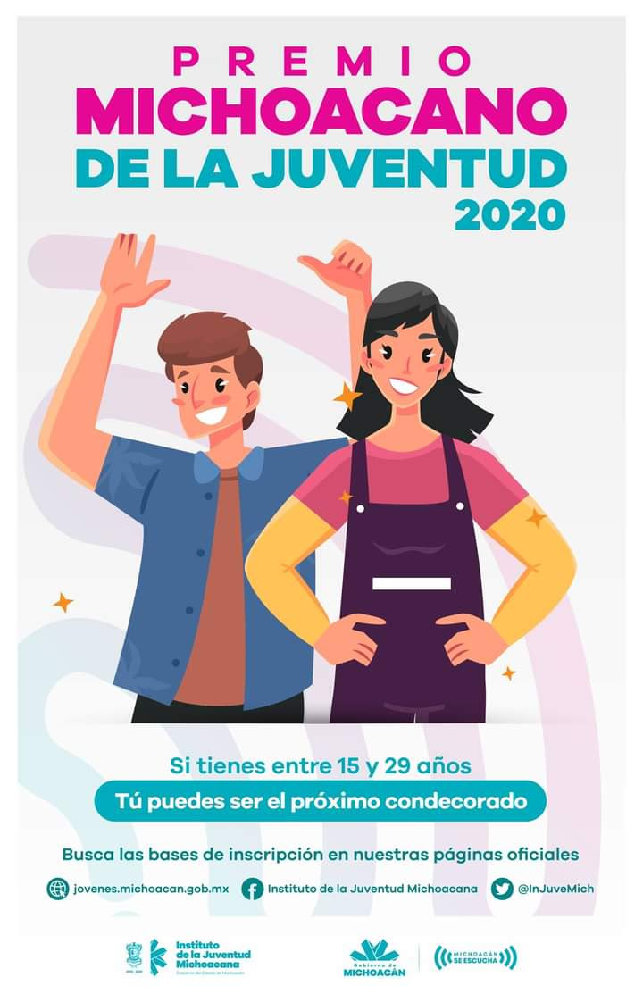  Prórroga para inscripción en el Premio Michoacano de la Juventud 2020