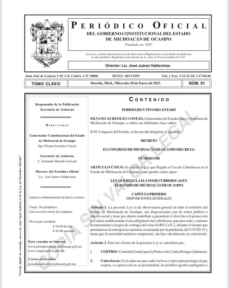 Emite Gobierno del Estado decreto sobre uso obligatorio del cubreboca