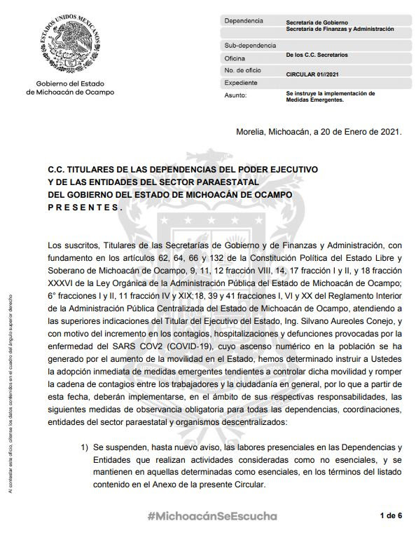  Define Gobierno del Estado las dependencias y entidades que deberán cerrar oficinas