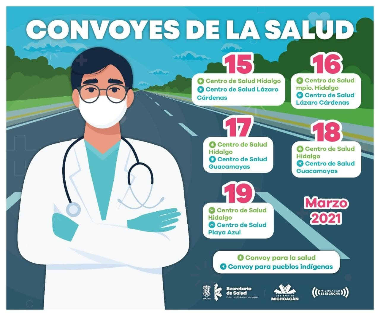  Convoyes de la Salud y de Pueblos Indígenas estarán el Lázaro Cárdenas e Hidalgo