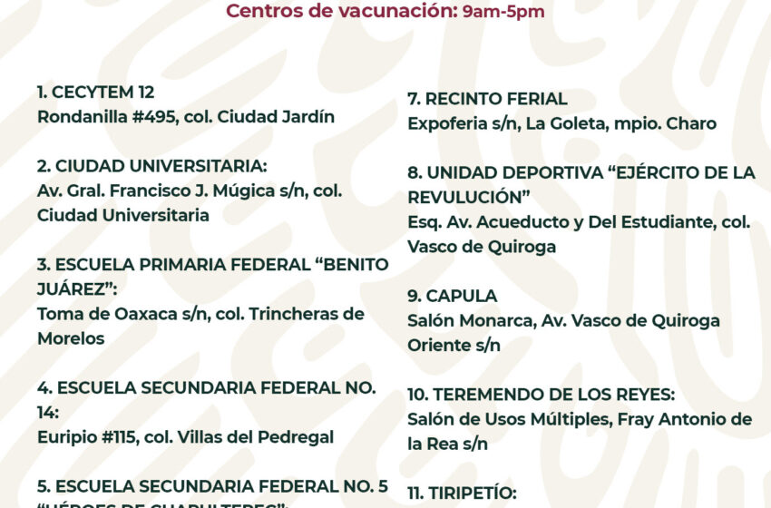  Vacunación a adultos mayores en Morelia, en orden y con previo registro: Bienestar Michoacán