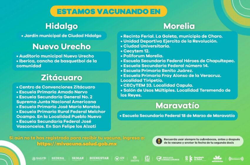 Arranca hoy la vacunación anti COVID-19 en Morelia y Zitácuaro para adultos mayores de 60 años