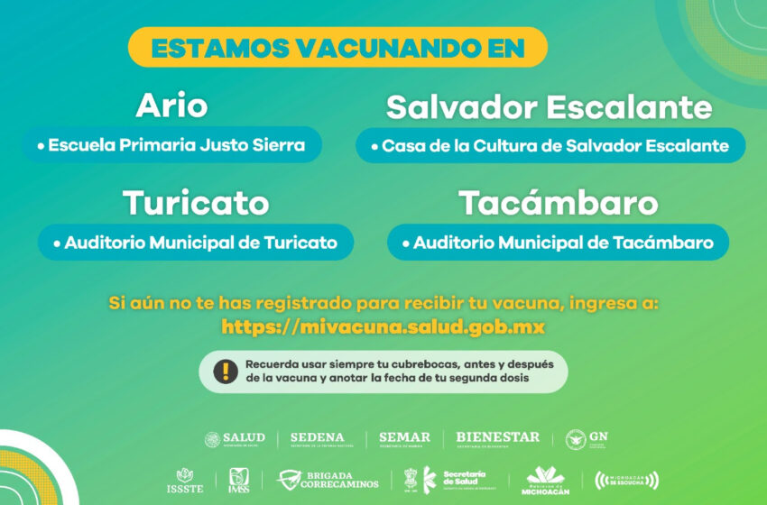  Vacunación anti COVID-19, activa en 4 municipios este domingo