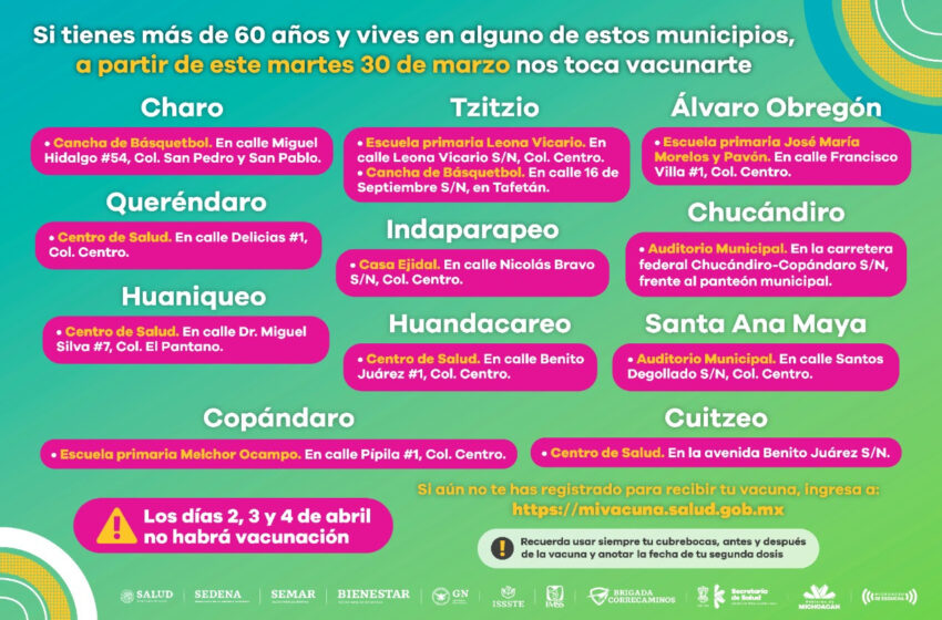  Inicia vacunación contra COVID-19 en 27 municipios este martes