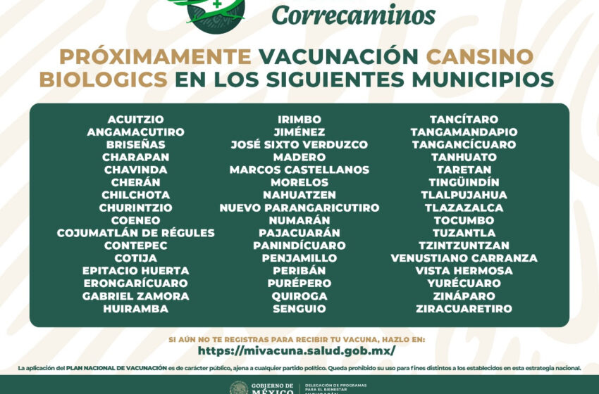  Inicia vacunación con CanSino en 48 municipios de Michoacán
