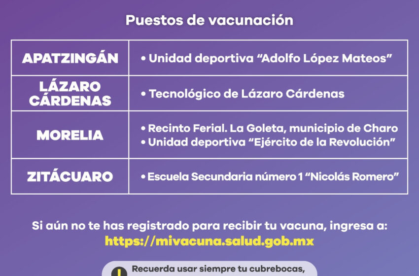  Inicia este lunes vacunación contra COVID-19 a personas de 50 a 59 años en 4 municipios más
