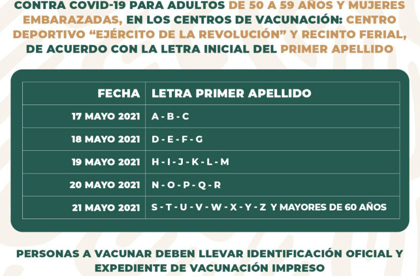  Este lunes inicia vacunación a personas de 50 a 59 años y embarazadas, en Morelia