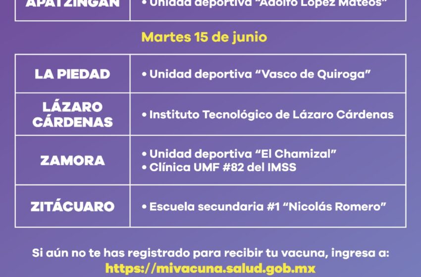 Inicia este lunes vacunación anti COVID-19 en grupo de 40 a 49 años en Apatzingán