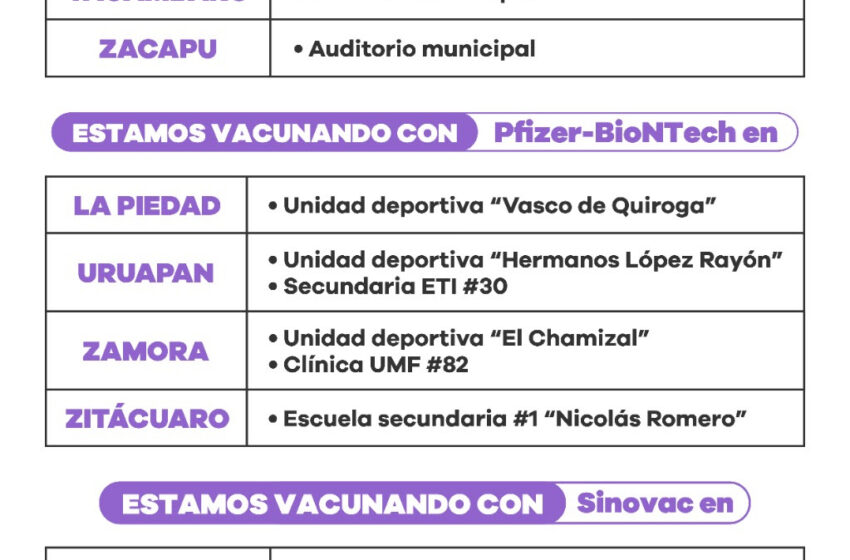  Continúa vacunación anti COVID-19 para personas de 40 a 49 años