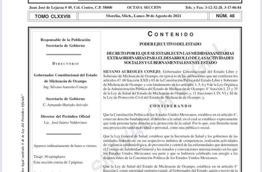  Emite Gobierno del Estado decreto sobre suspensión de Fiestas Patrias
