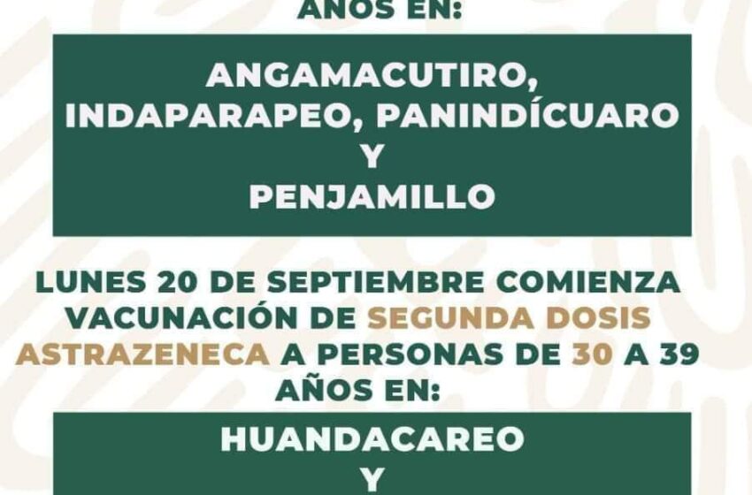  Inicia próximo lunes segunda dosis para población de 30 a 39 en Tarímbaro
