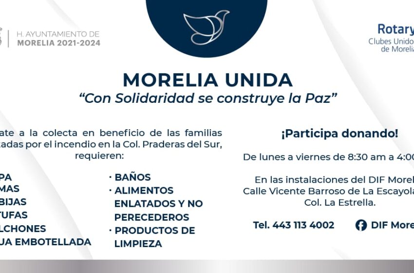  Invita DIF Morelia a colecta en apoyo a damnificados por incendio en Praderas del Sur