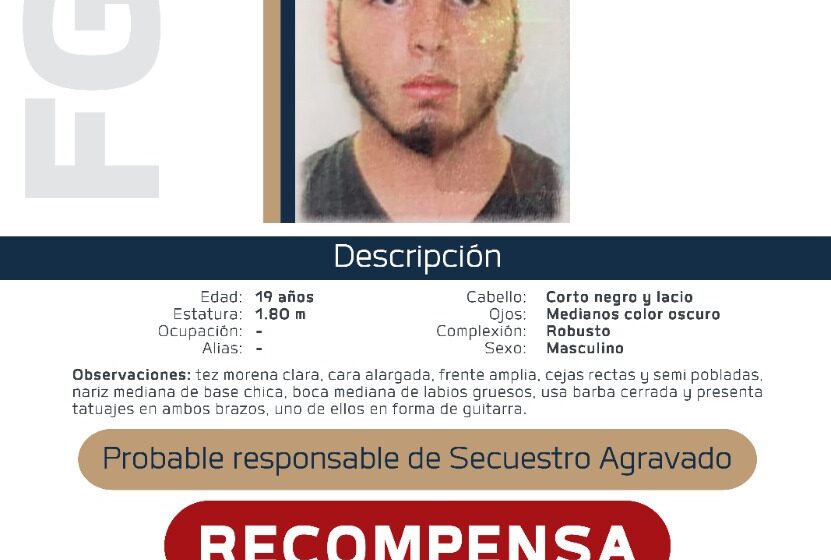  Ofrece Fiscalía General recompensa para localizar y detener a Patric León González, probable responsable del delito de Secuestro Agravado