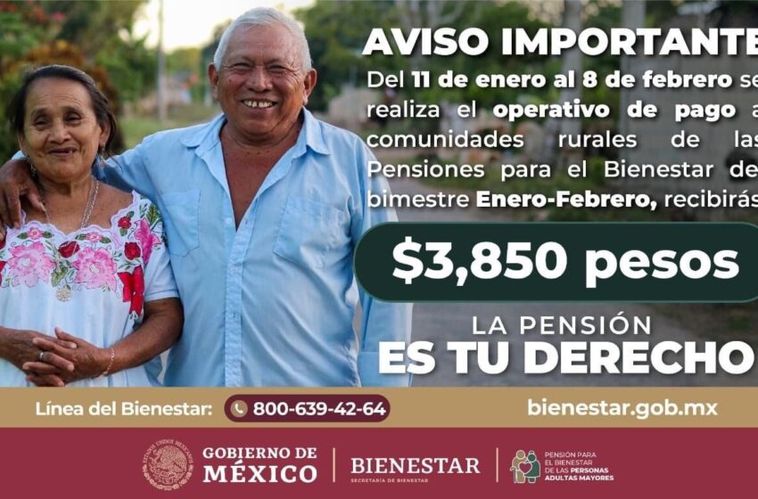  Realiza Secretaría de Bienestar pagos de pensiones y apoyos del primer bimestre del año a 10.4 millones de derechohabientes