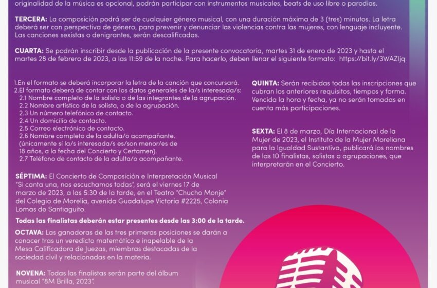  IMMUJERIS invita a participar en la convocatoria del concurso de canto rumbo al #8M