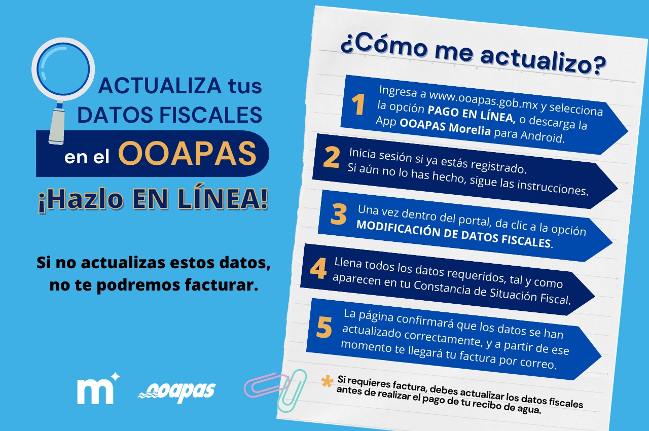  OOAPAS invita a usuarios a actualizar sus datos fiscales