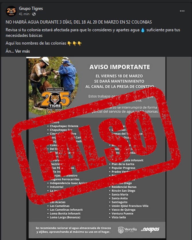  Informa OOAPAS sobre aviso apócrifo de suspensión de servicio de agua