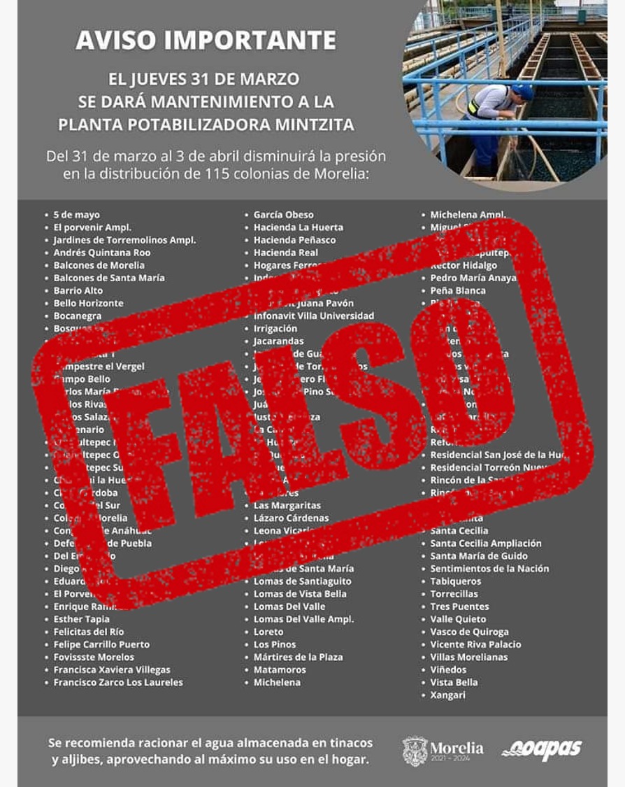  Aviso importante: circula nuevamente en redes anuncio apócrifo de suspensión de agua