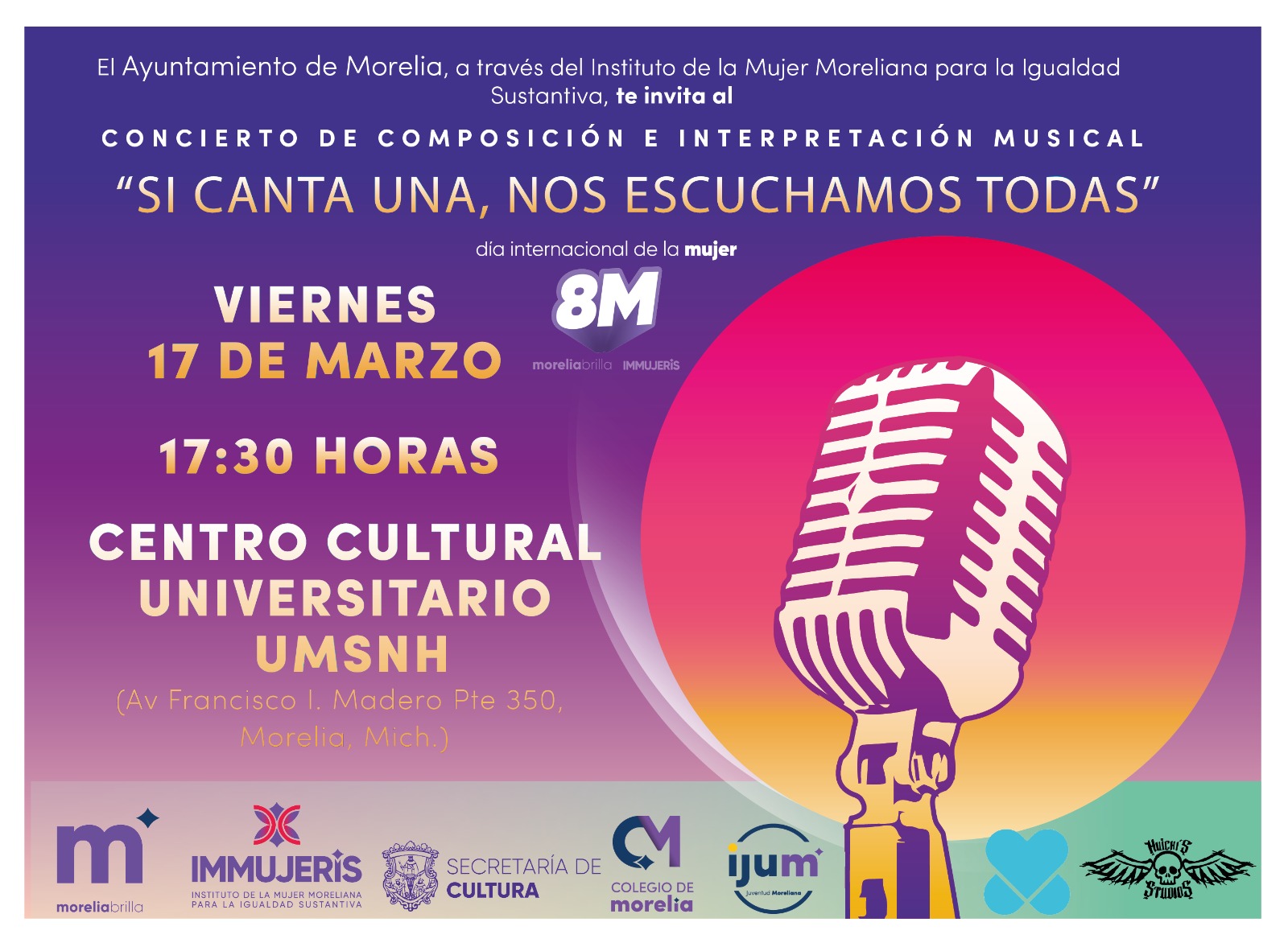  Ayuntamiento de Morelia invita al concierto “Si canta una, nos escuchamos todas”