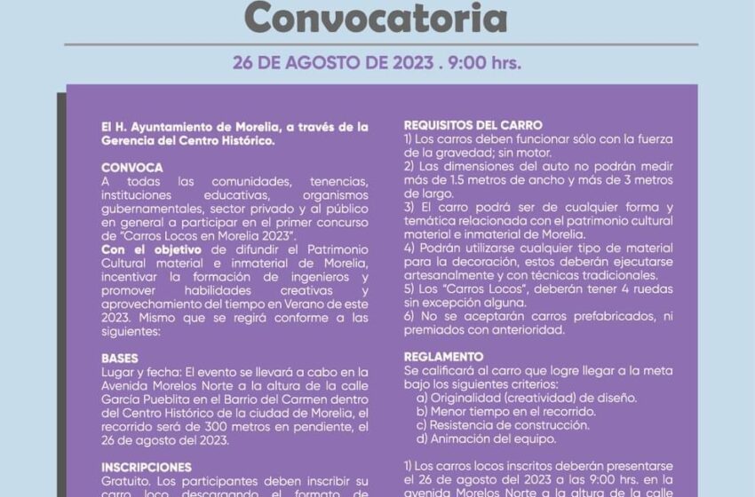  Gobierno Municipal impulsa la creatividad; abre convocatoria “1er Concurso Carros Locos en Morelia”