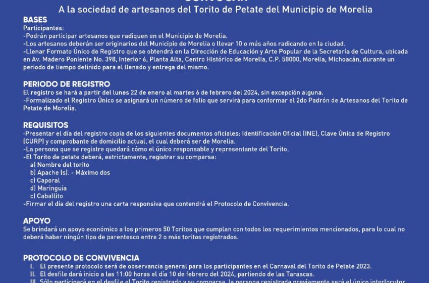  Lista la convocatoria para participar en el Carnaval del Torito de Petate 2024