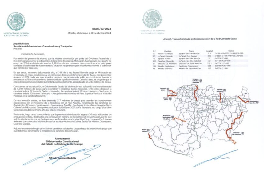  Solicita Bedolla rehabilitación de red carretera federal en Michoacán
