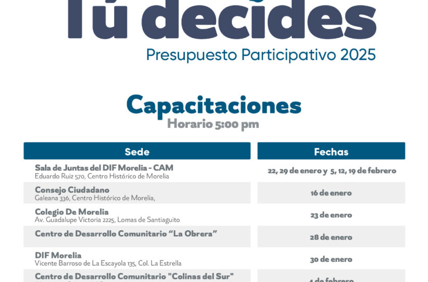  Gobierno de Morelia invita a capacitaciones del Presupuesto Participativo 2025